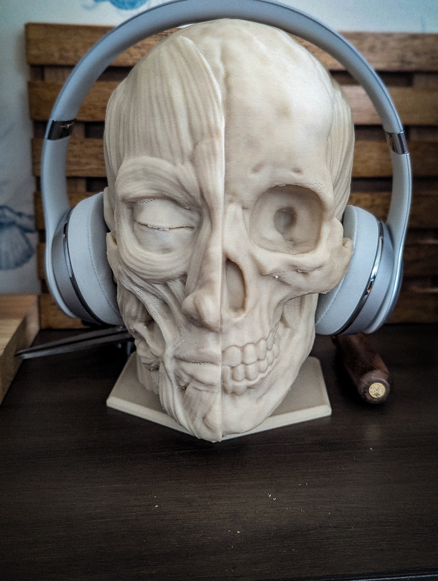 Anatomically correct human head headphone stand