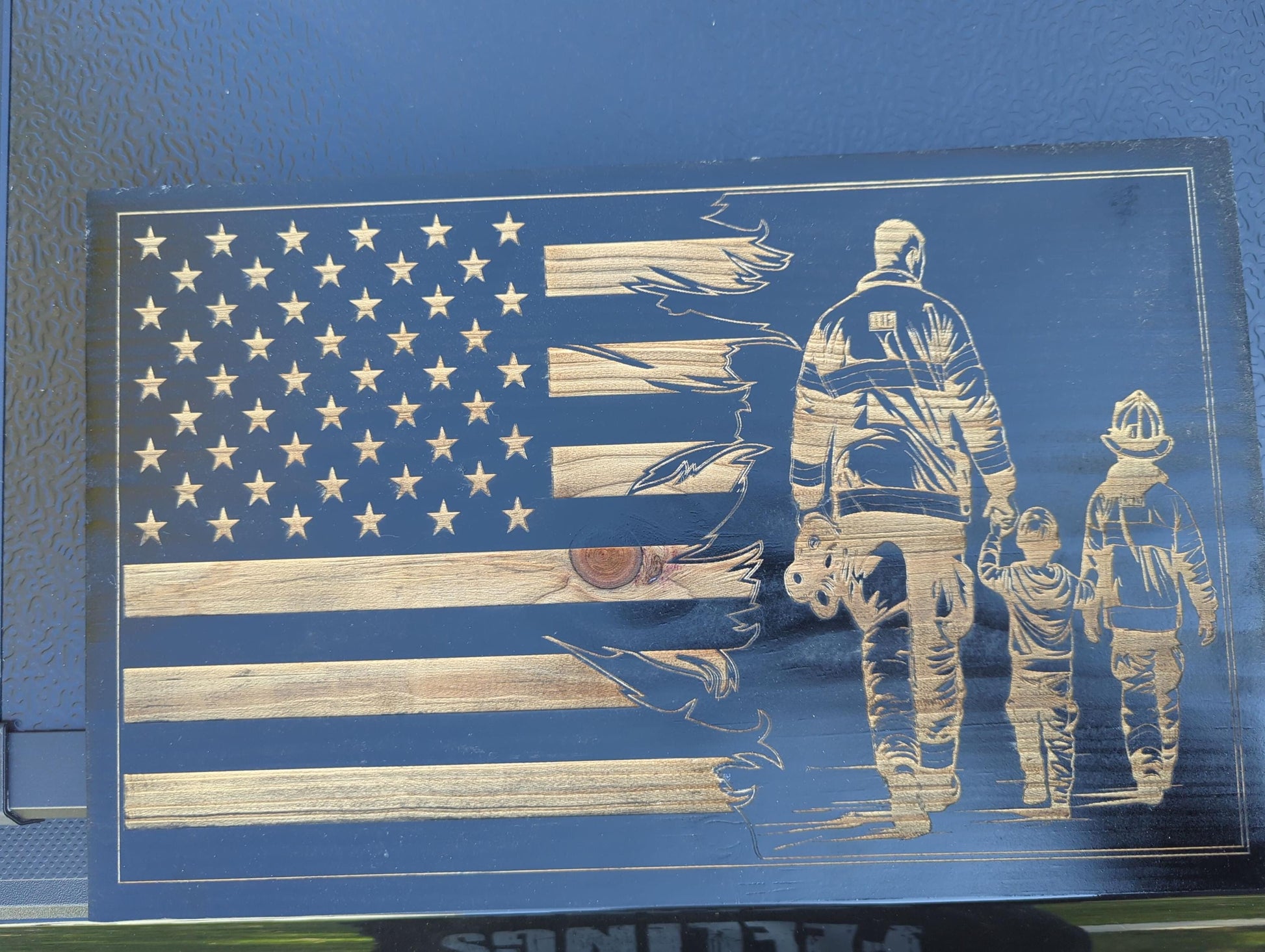 Firefighter flag plaque