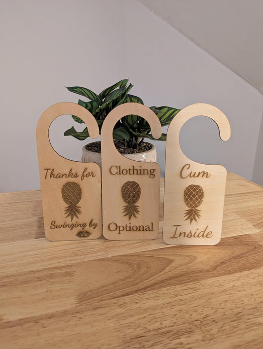 Swinger wooden pineapple kink friendly door hangers set of 3