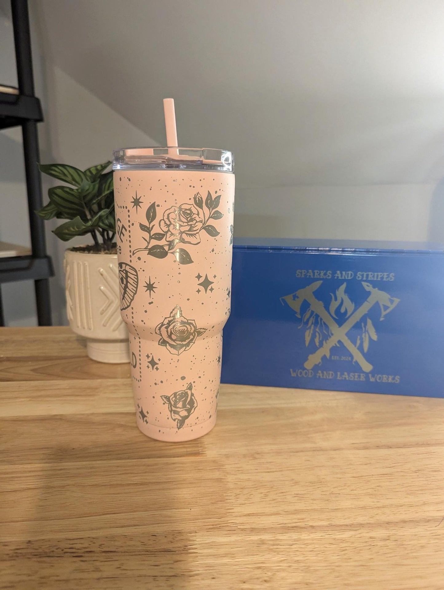 Stunning 30oz pink butterfly and rose full wrap tumbler with inspiring message