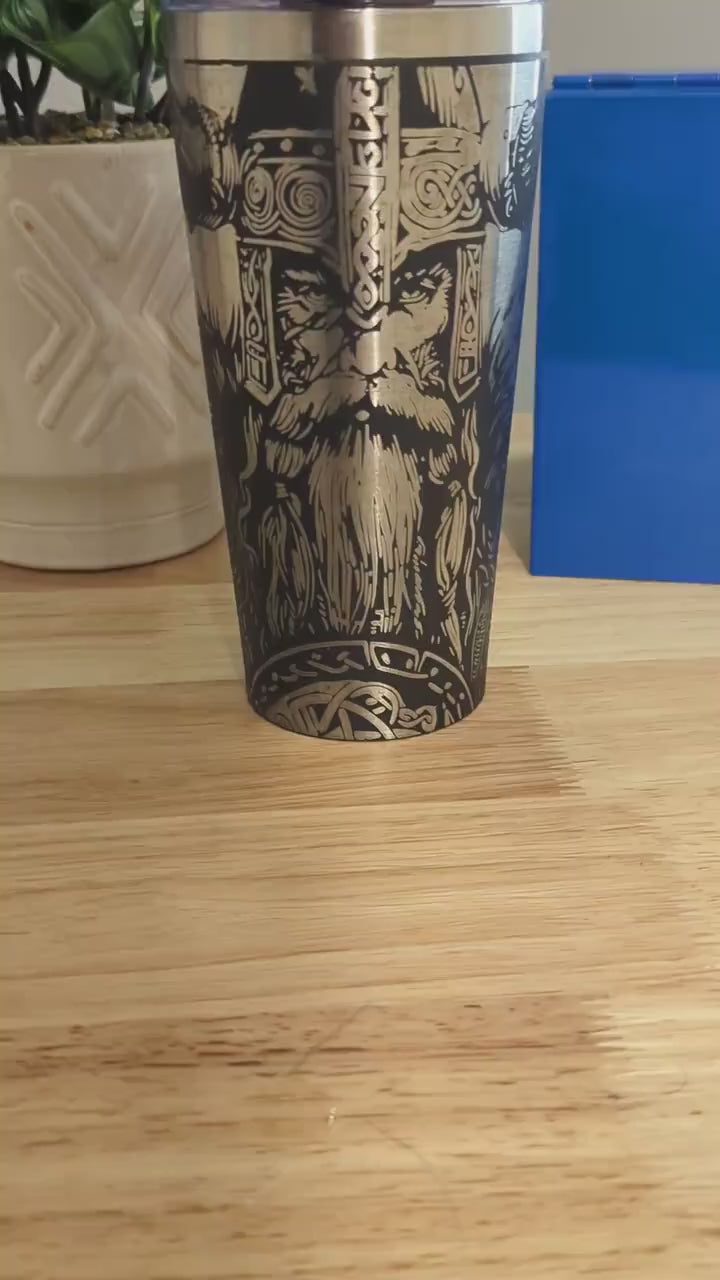 custom laser engraved Viking 20oz tumbler for hot and cold beverages