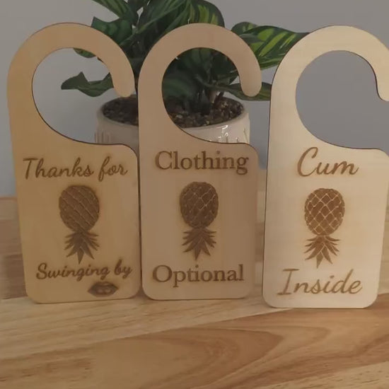 Swinger wooden pineapple kink friendly door hangers set of 3