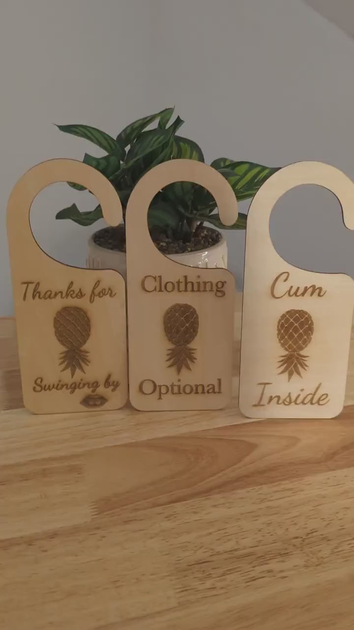 Swinger wooden pineapple kink friendly door hangers set of 3