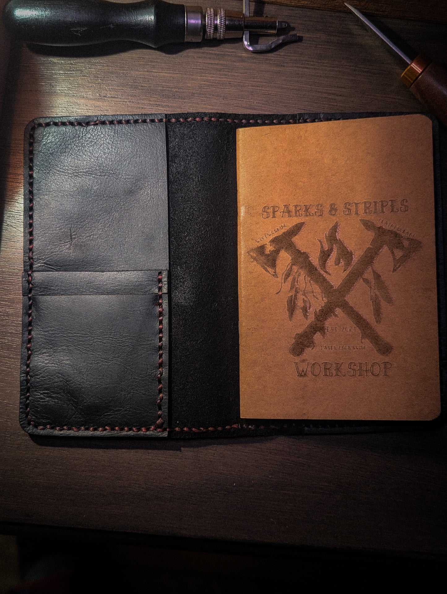 Black leather field notes cover